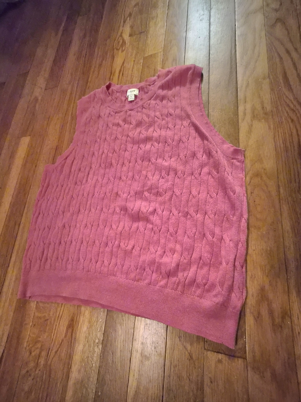 J. Crew Pink Cable-Knit Sleeveless V-Neck Sweater Vest